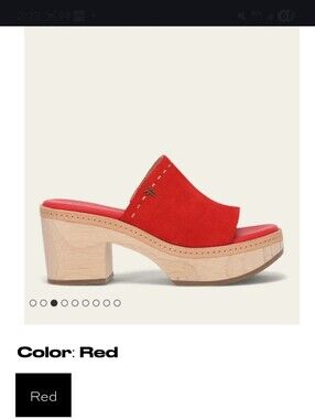 Frye Hazel Red Leather Chunky Heel Slides